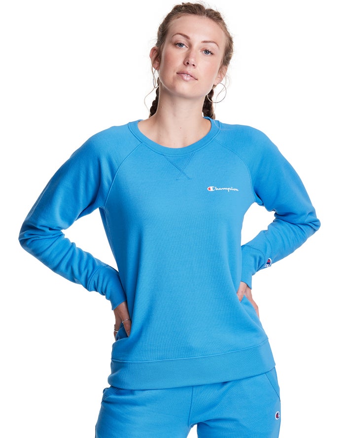 Hanorac Champion Powerblend Fleece Classic Crew Script Logo Dama Albastri - Romania IOGSRFH-43